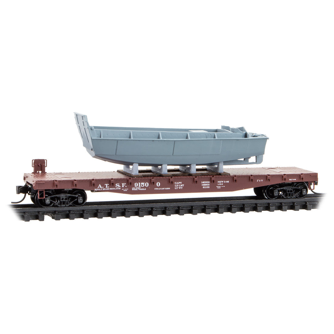 MicroTrains Line 50' Flatcar w/ Boat Load Santa Fe #91500 N Scale