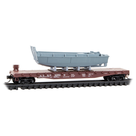 MicroTrains Line 50' Flatcar w/ Boat Load Santa Fe #91500 N Scale