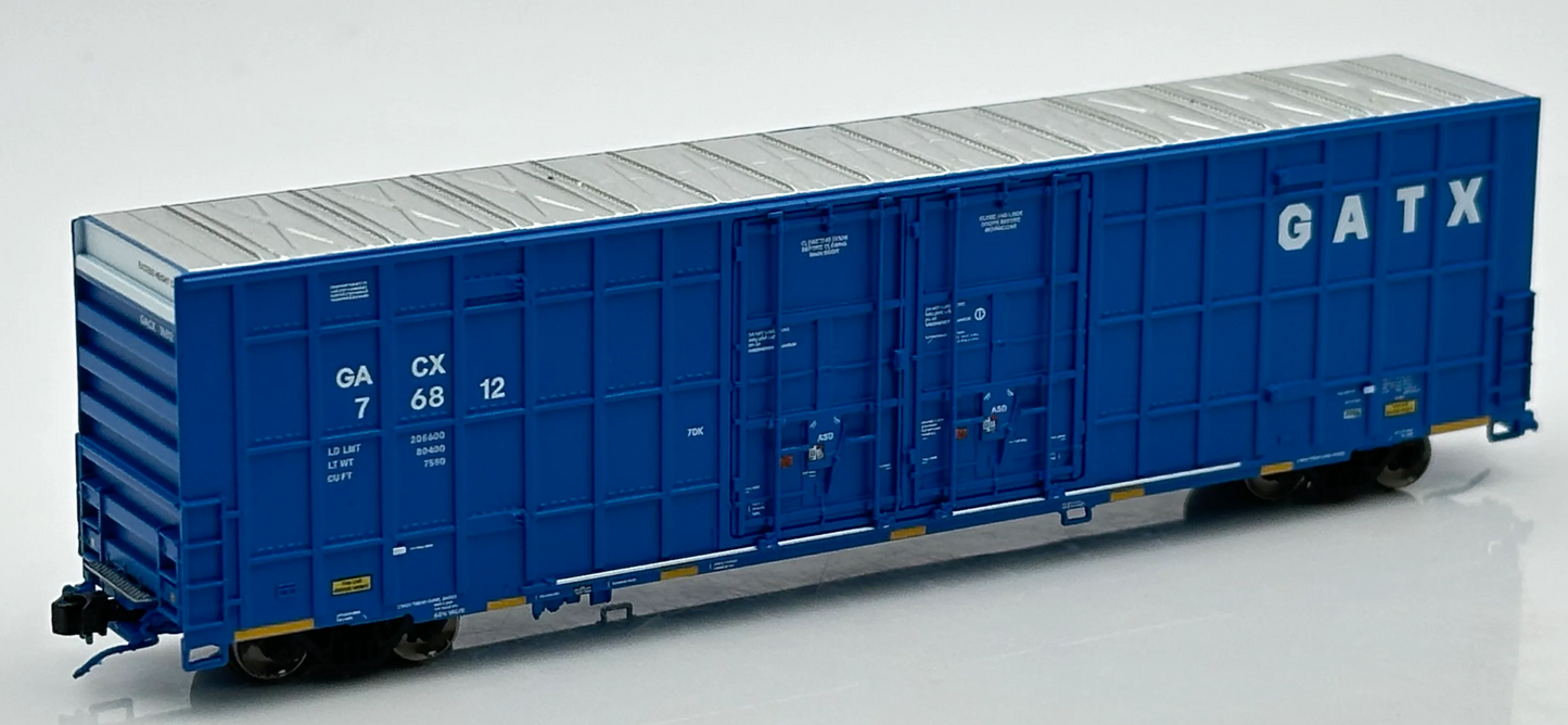Aurora Miniatures 602084 N Scale - Greenbrier 7550cf 60' Plate F Boxcar BKTY (GATX Blue) 76818
