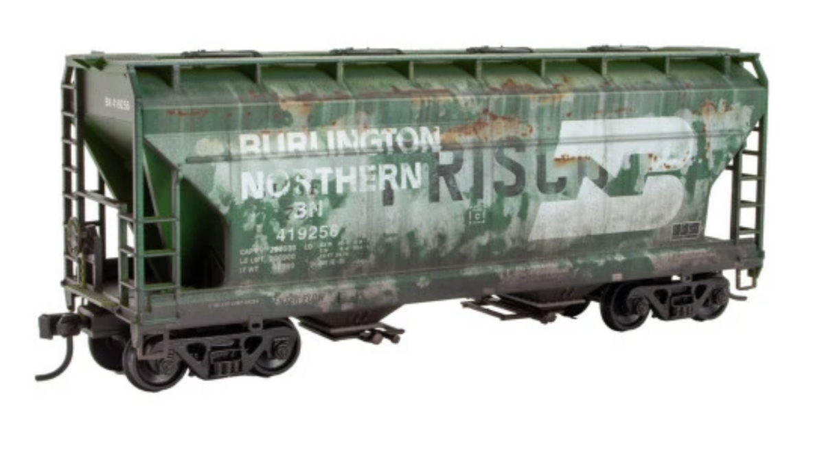 Micro-Trains by Atlas Grit & Grime 2200-10008 HO Scale - ACF 2 Bay Covered Hopper Weathered Burlington Northern #419256