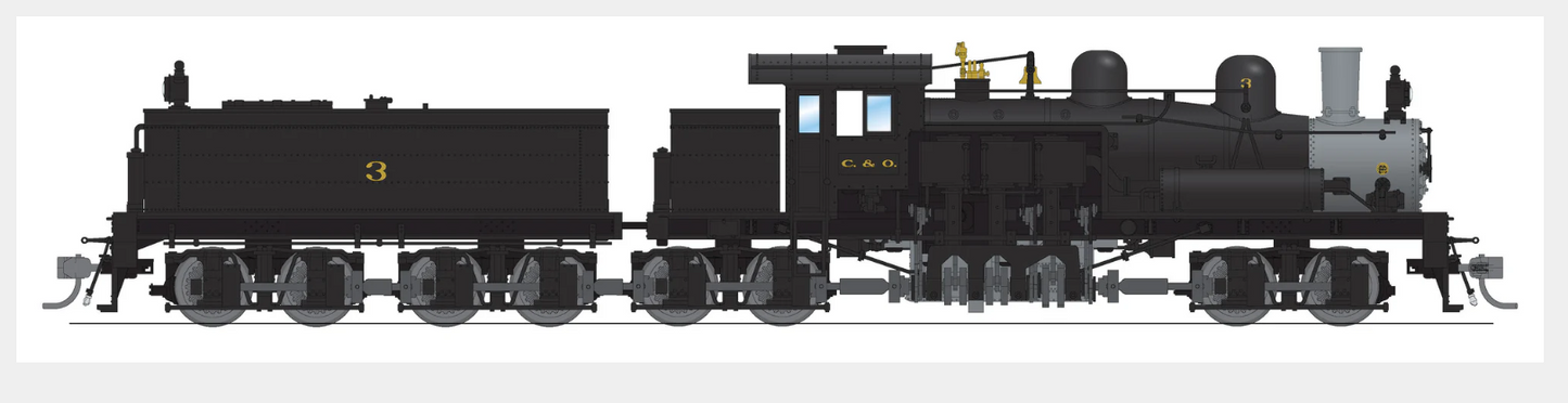 Broadway Limited Imports (BLI) Steam Engine 7811 Class D 4-truck Shay, C&O #3, As-Delivered Paint, Paragon4 Sound/DC/DCC, Smoke, HO (