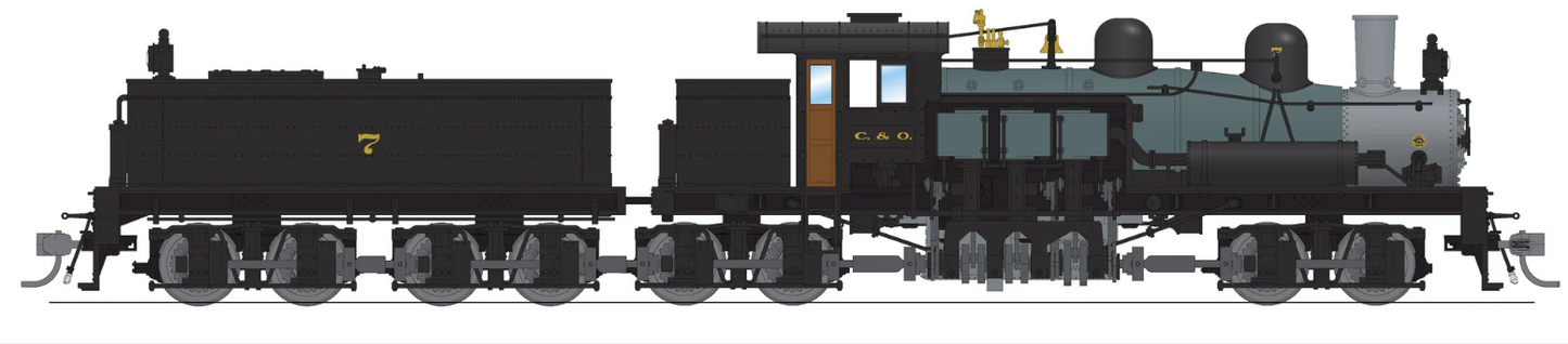 Broadway Limited Imports (BLI) Steam Engine 7810 Class D 4-truck Shay, C&O #7, As-Delivered Paint, Paragon4 Sound/DC/DCC, Smoke, HO