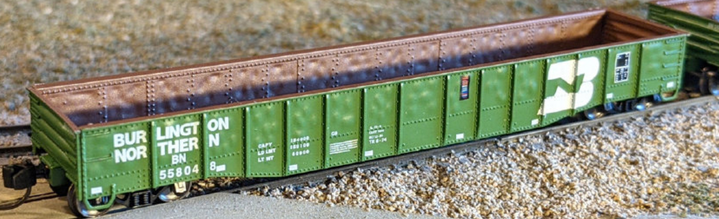 Bluford Shops 52101 N Scale - 52'6" 15-Panel Lightly Dented Mill Gondolas Burlington Northern #558203