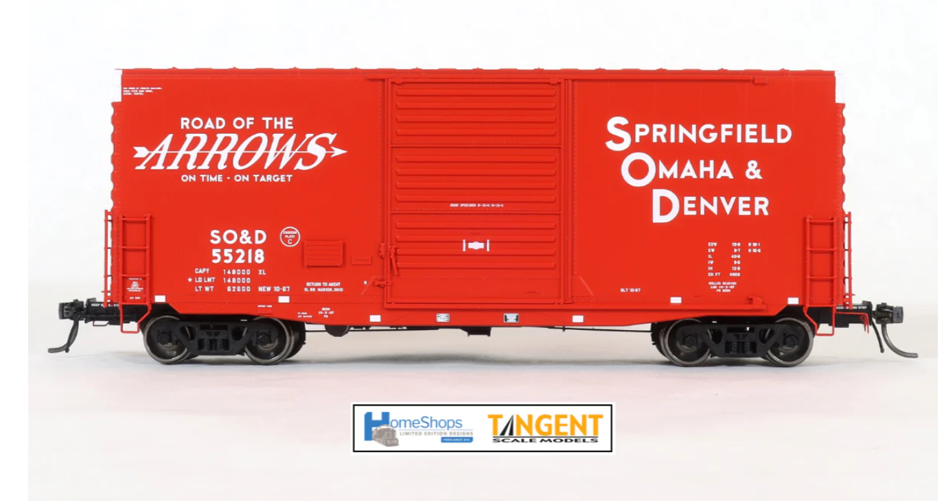 Homeshops /Tangent SOD55218 HO Scale PS40' Hy-Cube Box Car Springfield Omaha & Denver #55218