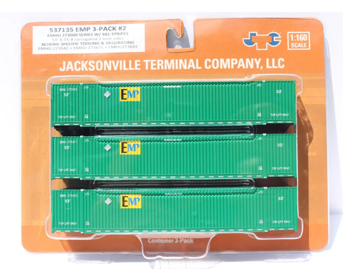 Jacksonville Terminal Co JTC 537135 N Scale - EMP/green 53' High Cube Containers 3-Pack