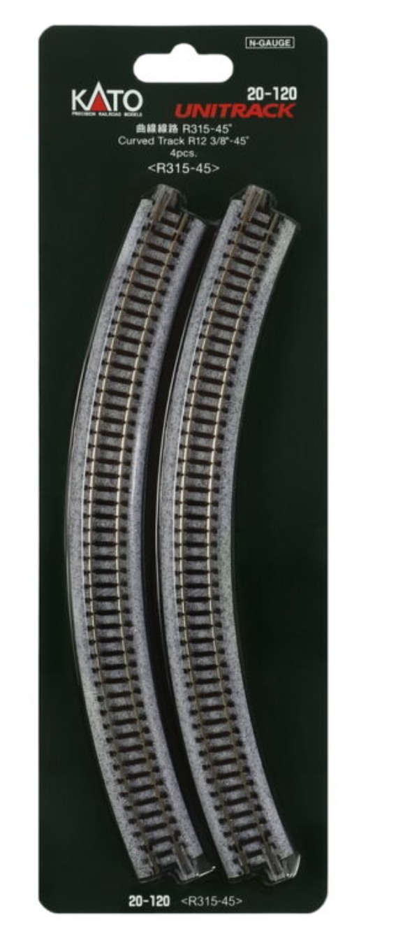 Kato Unitrack 20-120 N Scale - R315-45 Curved Track Quantity 4 (12 3/8-45d)