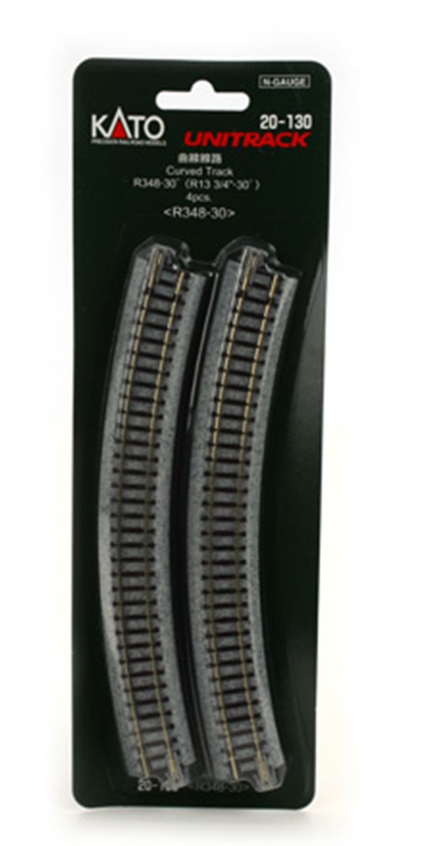 Kato Unitrack 20-130 N Scale - Curved Track 4 pieces 348mm 13 3/4" Radius 30º