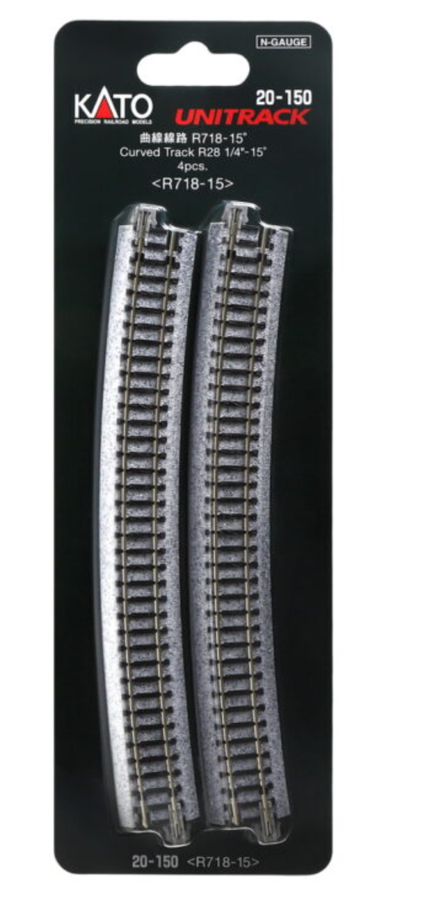Kato Unitrack 20-150 N Scale - Curved Track 4 pieces R718-15 (28 1/4-15d)