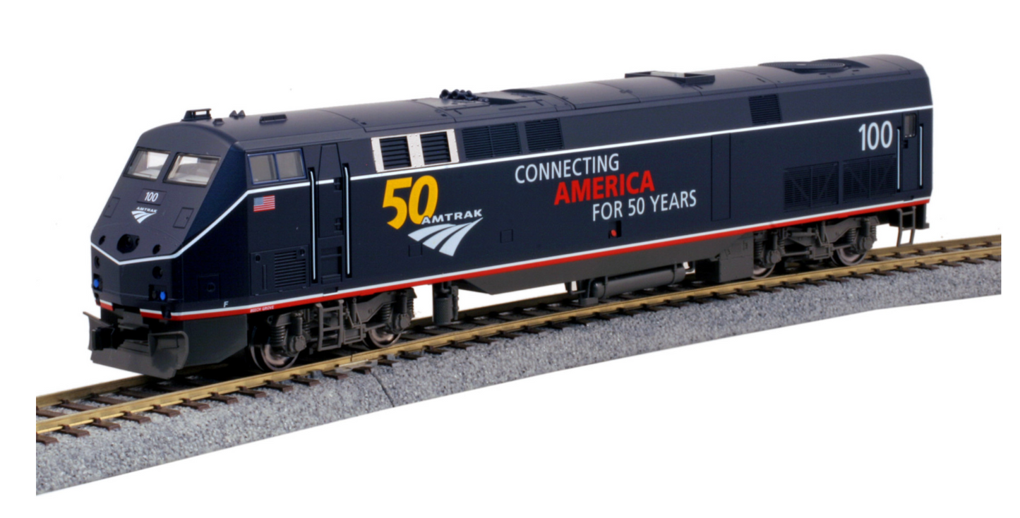 Kato 37-6113 HO Scale - P42 Engine GE P42DC 'Genesis' DC/Silent Midnight Blue w/ 50th Logo Amtrak #100