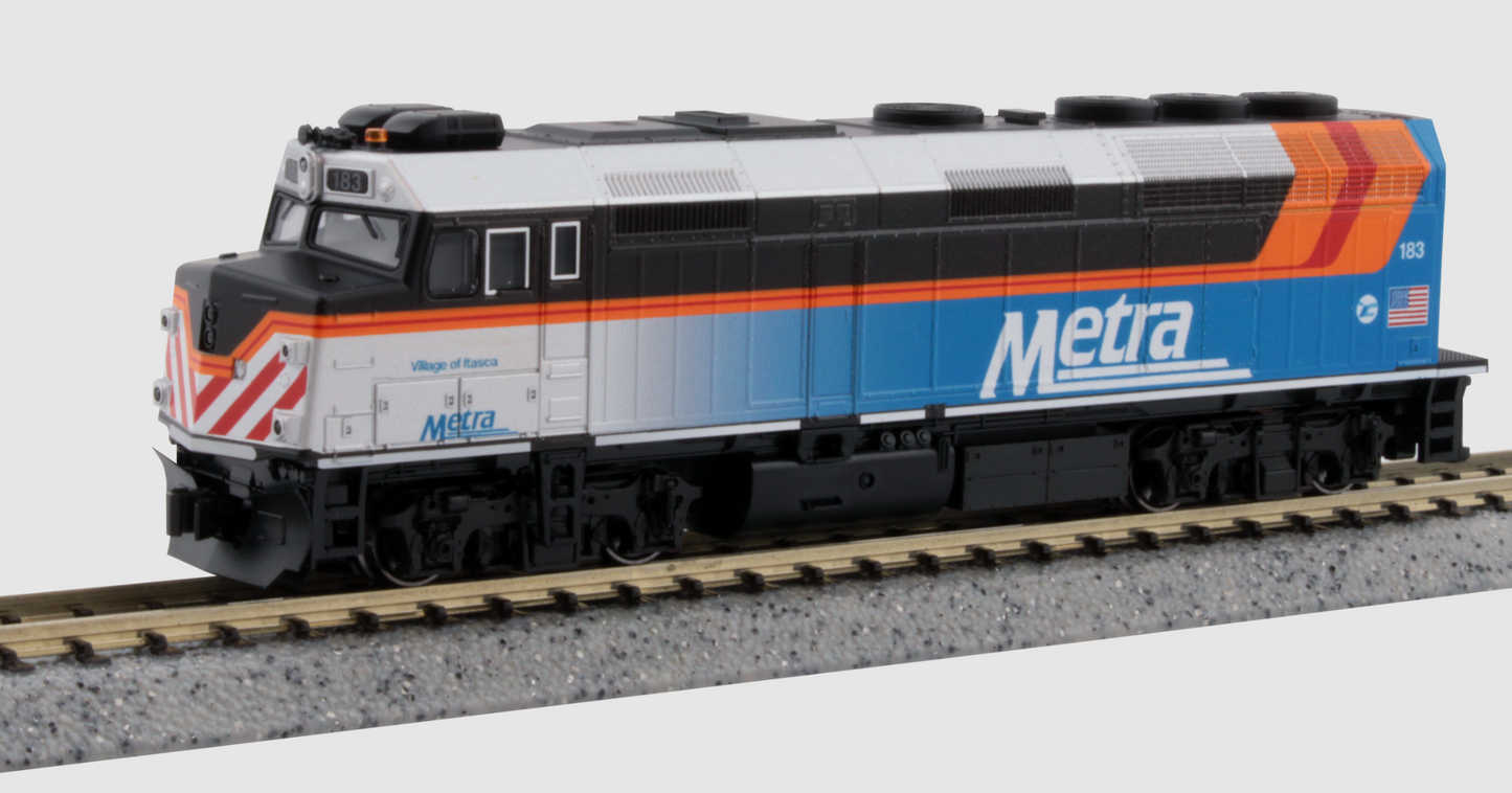 Kato 176-9108 EMD F40PH Chicago Metra New Paint "Village of Itasca" w/ Ditch Lights N Scale