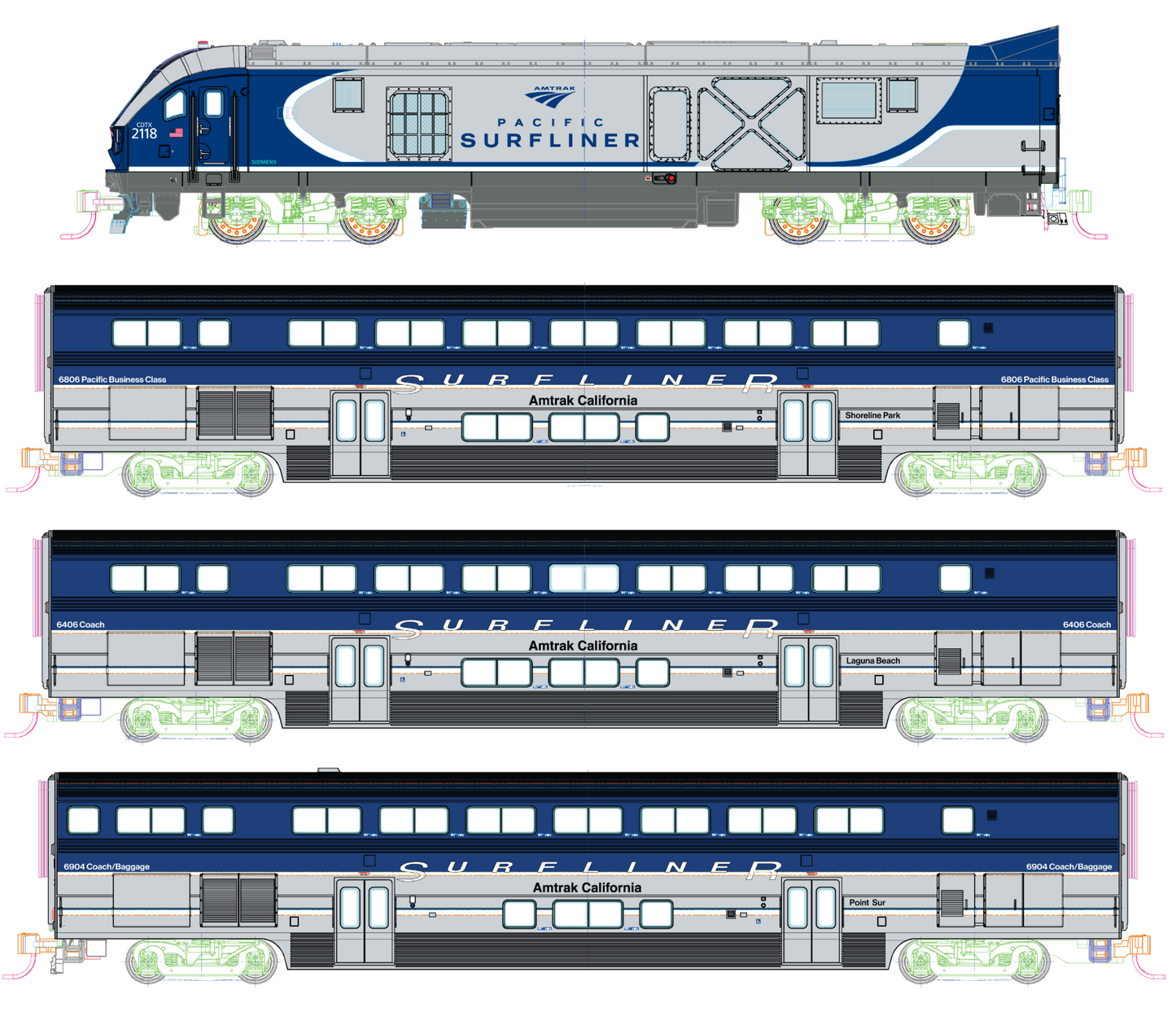 Kato Amtrak SC-44 & Amtrak Pacific Surfliner 4 Unit Base Set N Scale
