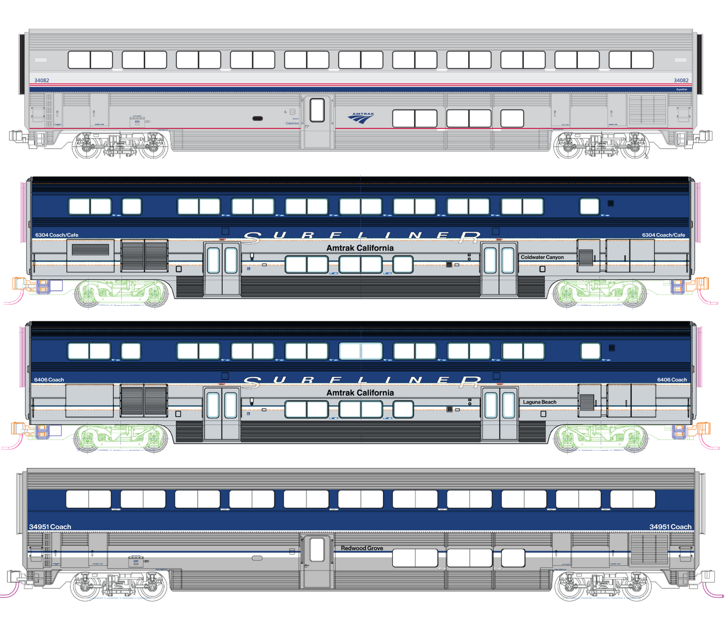 Kato Amtrak Pacific Surfliner 4 Car Add-on Set N Scale