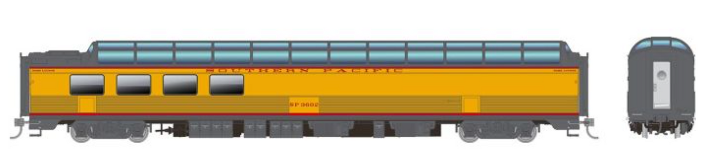 Rapido 175005 HO Scale - Southern Pacific Dome Lounge Cars with Fluted Sides Overland Scheme (Interior Lighting) #3603