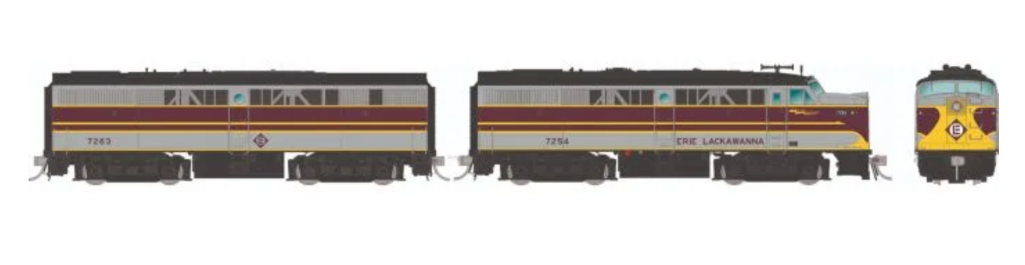Rapido 37547 HO Scale - ALCo FA-1 + FB-1 (DCC/Sound) Erie Lackawanna - Grey & Maroon: #7254 + #7263