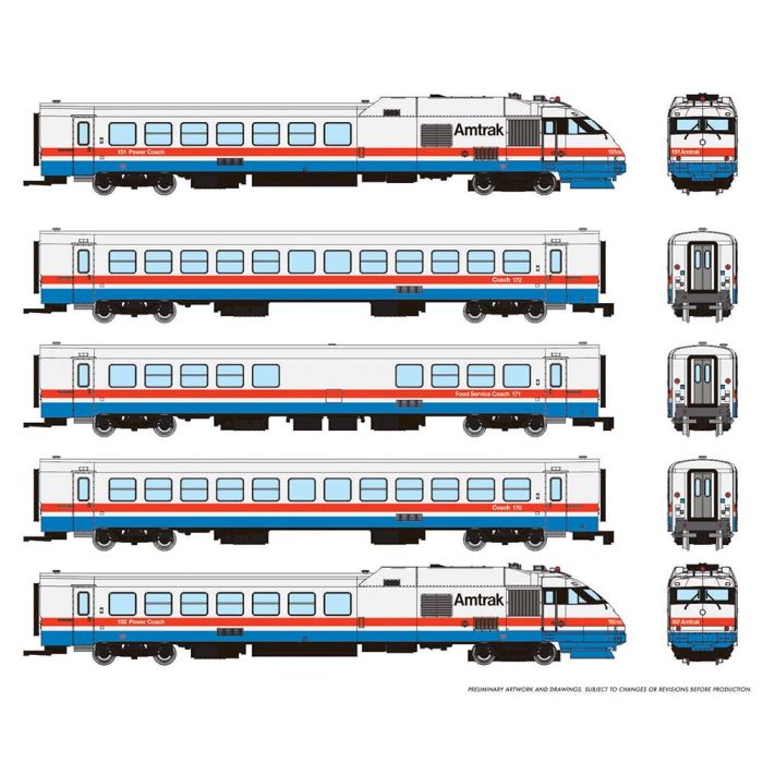 Rapido Turboliner 5 Car Set Amtrak HO Scale RTL (DCC/Sound) - Set #3 Phase III Early N Scale