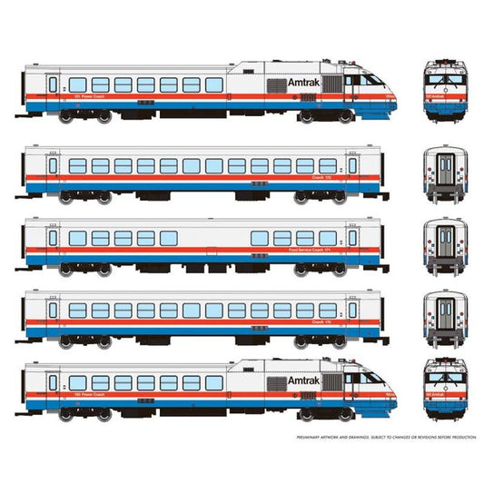Rapido Turboliner 5 Car Set Amtrak HO Scale RTL (DCC/Sound) - Set #3 Phase III Early N Scale