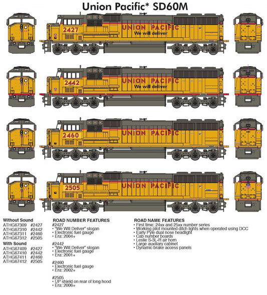 Athearn Genesis SD60M DCC & Sound Tsunami Union Pacific #2505 HO Scale