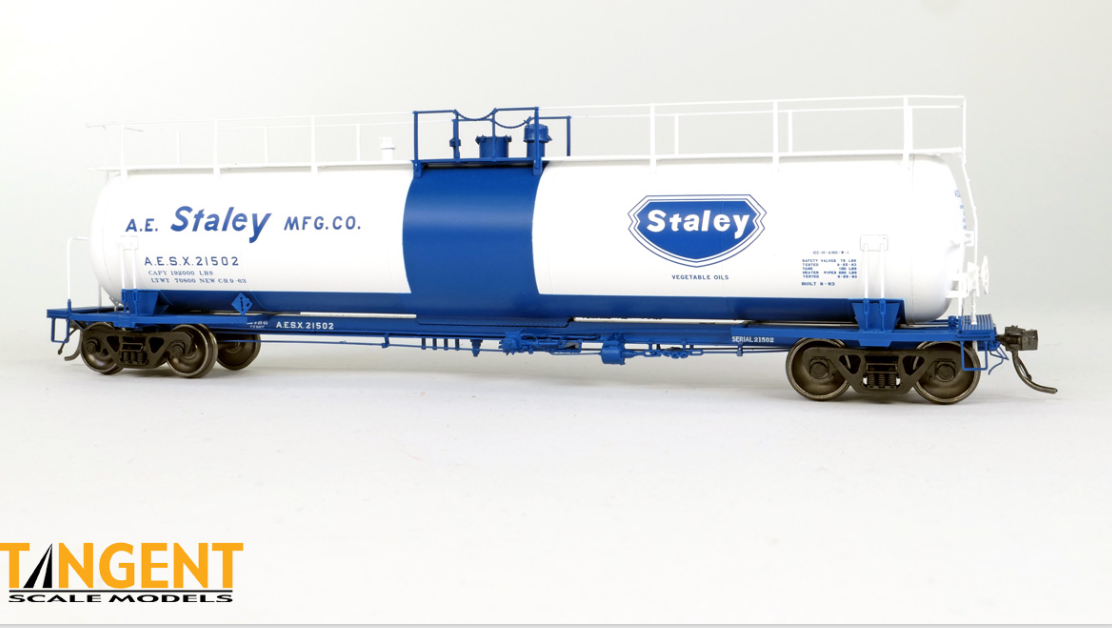 Tangent Scale Models 31010-02 HO Scale - 20,500 Gal Tank Car AESX AE Staley Mfg. #21502