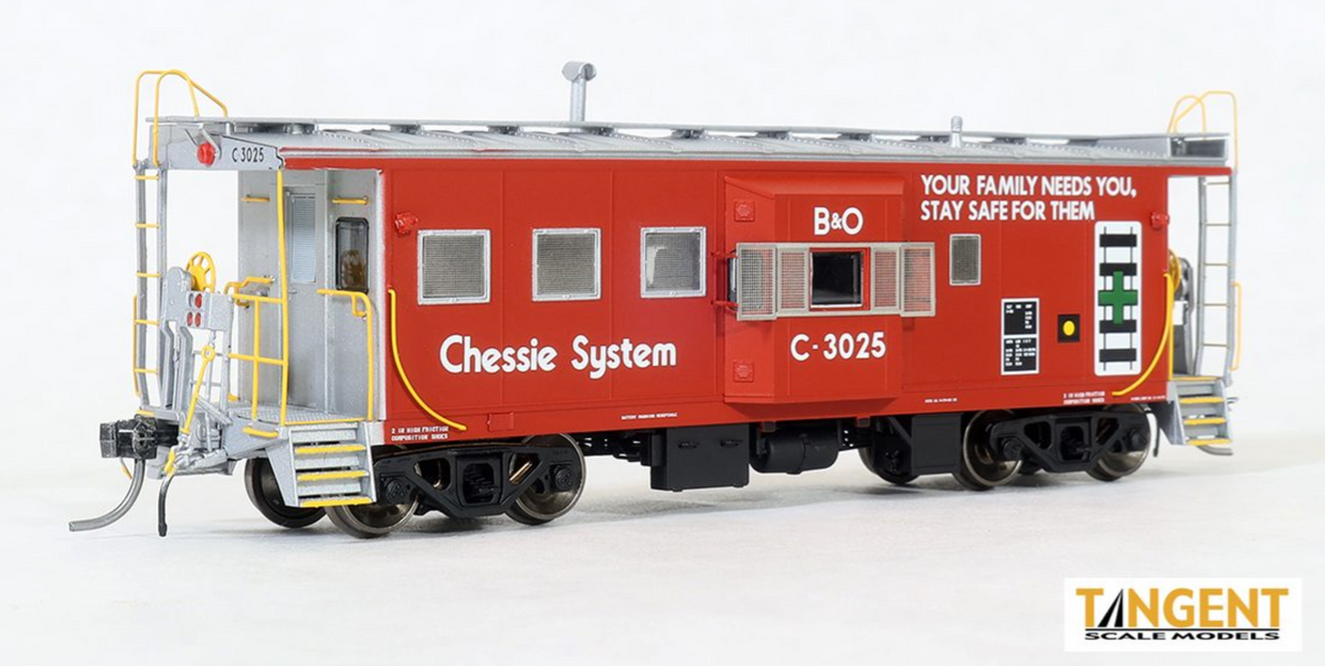 Tangent Scale Models 60024-01 HO Scale - Steel Bay Window Caboose Baltimore & Ohio B&O 1979+ Red Safety C-3025
