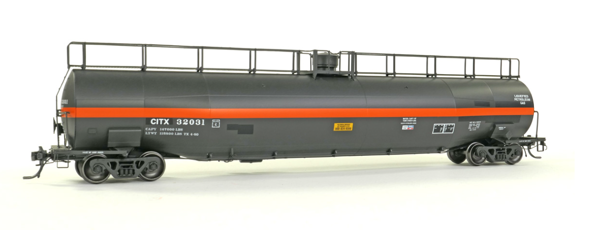 Tangent Scale Models 31221-01 HO Scale - 33,000 Gallon Insulated LPG Tank Car Jacketed - CITX Black #32027