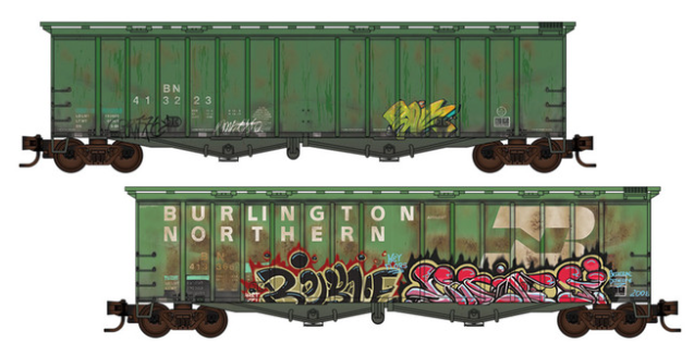 MicroTrains Line 983 05 081 N SCALE - Burlington Northern 50' Airslide Hopper 2-pk-Weathered