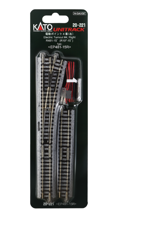 Kato 20-221 N Scale - Unitrack #4 Right Turnout with 481mm (19") Radius Curve