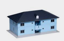 Kato 23-434A N Scale - pre-built and painted model structure representing the Gilbert Gardens Two-Story Apartment Building (Blue)