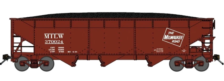 Bluford Shops 74187 N Scale - N Milwaukee Road 70 Ton 3-Bay Offset Side Hopper #370356