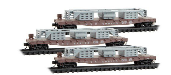 MicroTrains Line 983 02 267 - N SCALE 50′ Flatcars New York Central with SW9 Frames 3-Pack
