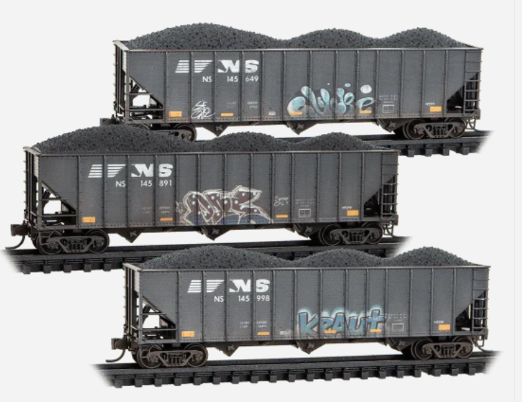 MicroTrains Line 983 05 104 - N SCALE NS Weathered 3 pack Coal Hoppers
