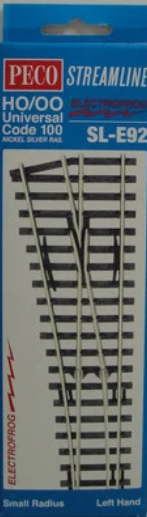 Peco SL-E91 HO Scale - Code 100 SL-E92 Code 100 Left-Hand Small Radius Electrofrog Turnout (SCALE=HO ) P Part # PCO-SL-E92