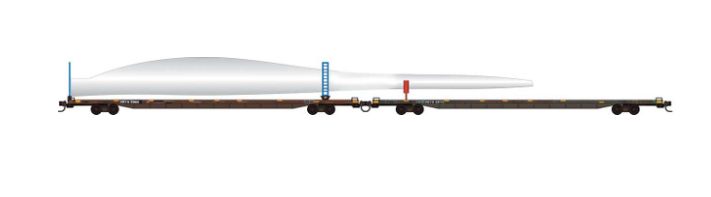 MicroTrains Line 983 02 285 N SCALE - 89'4" Flatcar Set w/Wind Turbine Blade & Holder Kit - Ready to Run -- Transportation Technology Services PEYX #2066, 2075 (BNSF Turbine Train)