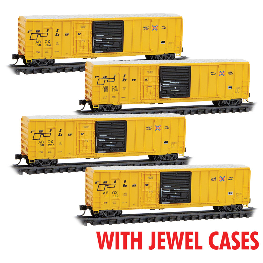 MicroTrains Line 50' Boxcar Railbox 4-Pack N Scale Jewel Case