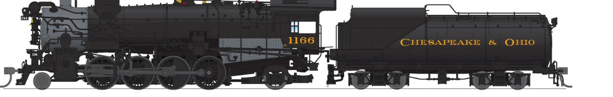 Broadway Limited BLI 7597 HO Scale - K-2 Mikado Steam Engine DCC/Sound & Smoke Chesapeake & Ohio 12-VC Tender #1182