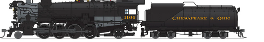 Broadway Limited BLI 7597 HO Scale - K-2 Mikado Steam Engine DCC/Sound & Smoke Chesapeake & Ohio 12-VC Tender #1182