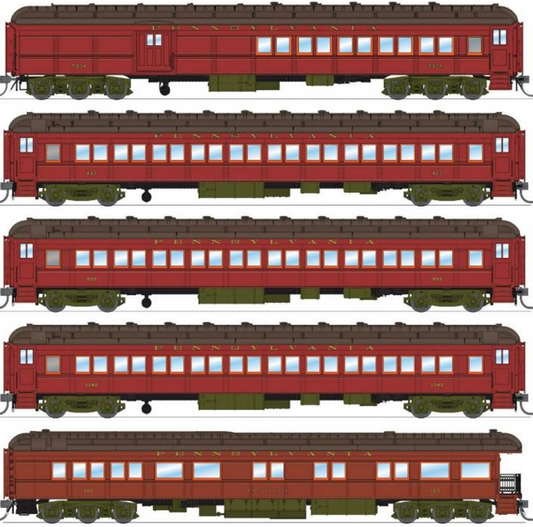 Broadway Limited HO 8965 PRR Heavyweight 5-Car Passenger Set, Late 1940's Era, (PB70 #4780, P70 #3420, P70 #3575, P70 #3706, Z74d #7504 "Quaker City")