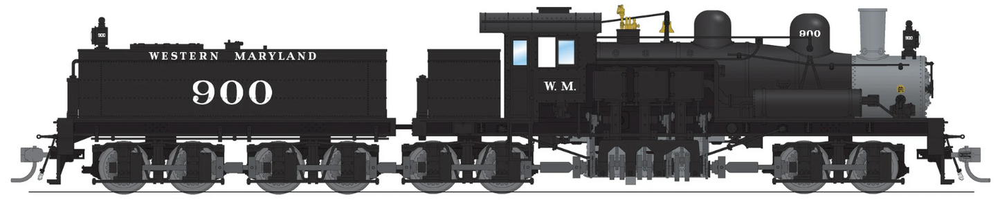 Broadway Limited Imports (BLI) Steam Engine 7819 Class D 4-truck Shay, Western Maryland #900, Paragon4 Sound/DC/DCC, Smoke, HO