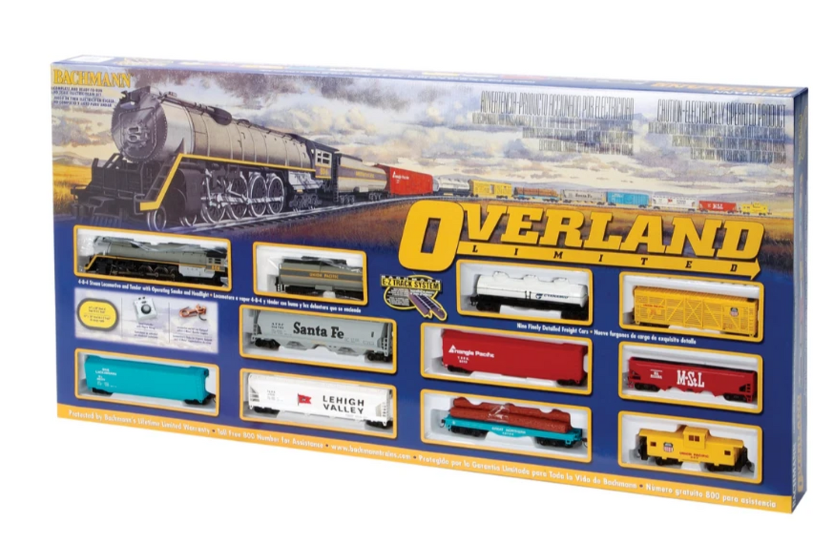 Bachmann 00614 HO Scale - Overland Limited Train Set w/ 4-8-4 Steam Locomotive and 9 cars