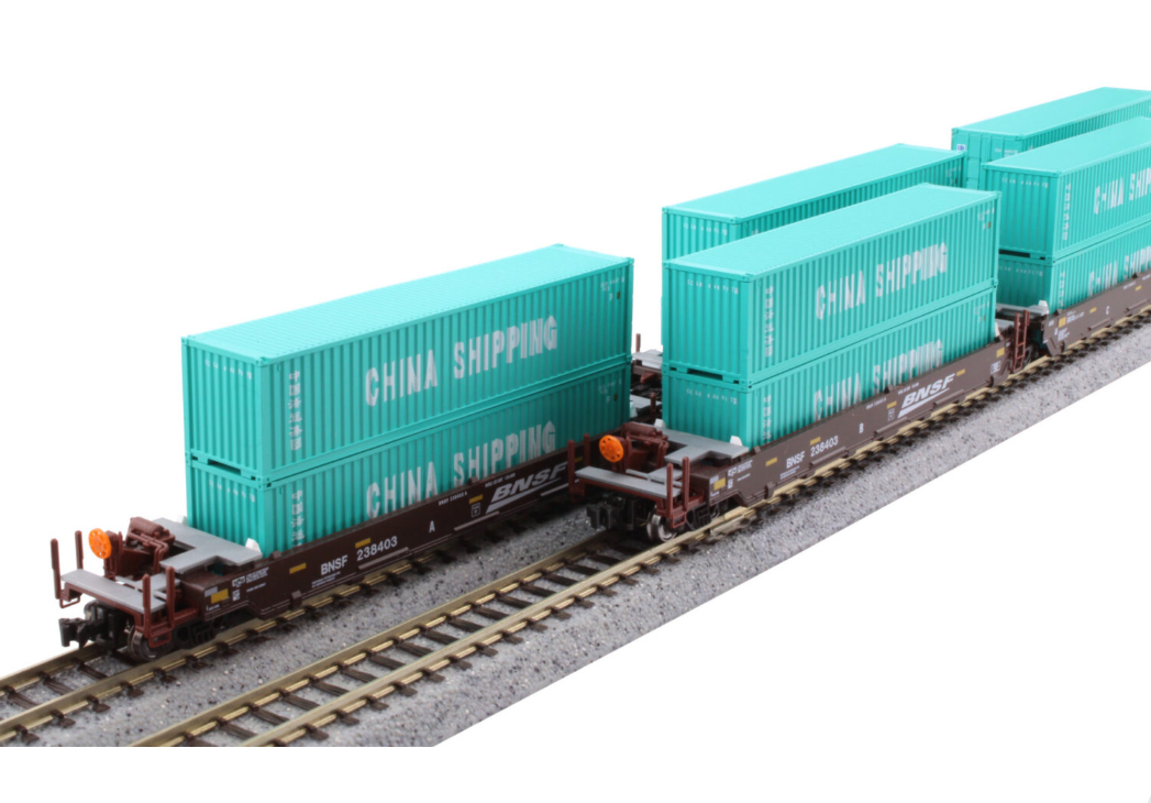 Kato 106-6210 N Scale - Gunderson Maxi-I Double Stack Car 5 Unit Well Set w/40' 'China Shipping' ContainersBNSF