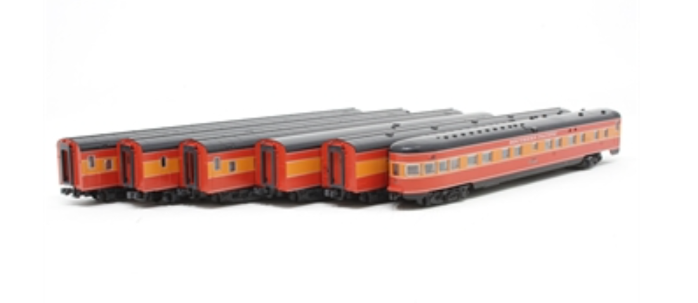 Kato 106-019 N Scale - Smoothside Passenger Cars Southern Pacific red, black, and orange 6-Pack