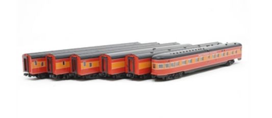 Kato 106-019 N Scale - Smoothside Passenger Cars Southern Pacific red, black, and orange 6-Pack