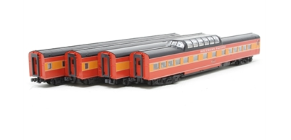 Kato 106-029 N Scale - Smoothside Passenger Cars Southern Pacific - red, black, and orange 4-Pack