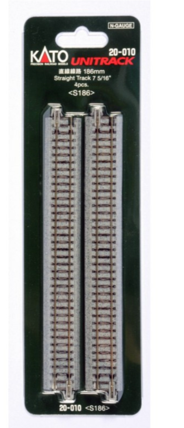 Kato Unitrack 20-010 N Scale - 186mm (7 5/16") Straight Track (Quantity 4)