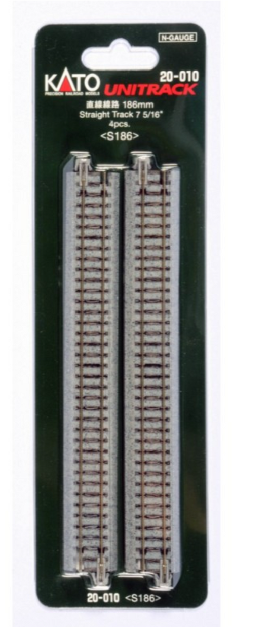 Kato Unitrack 20-010 N Scale - 186mm (7 5/16") Straight Track (Quantity 4)
