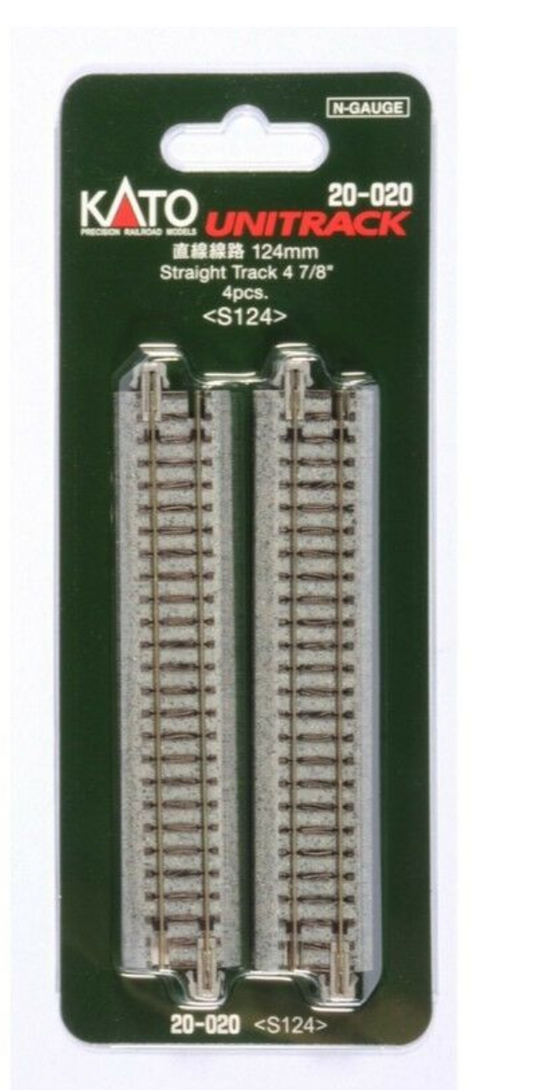 Kato Unitrack 20-020 N Scale - 124mm 4 7/8" ~ Straight Track S124 Quantity 4