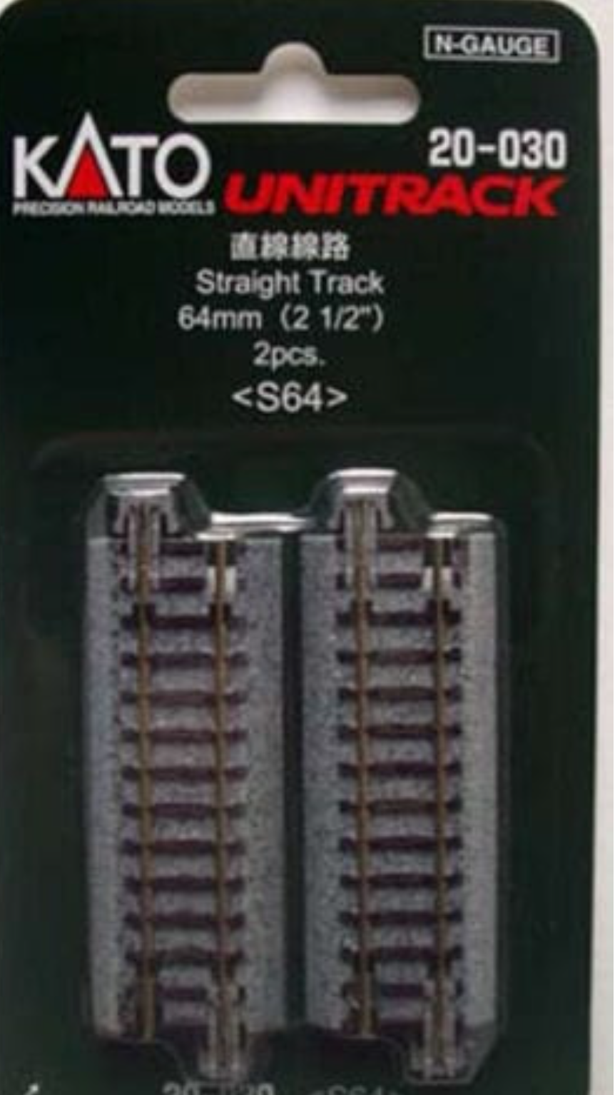 Kato Unitrack 20-030 N Scale -  64mm 2 1/2" ~ Straight Track S64 Quantity 2