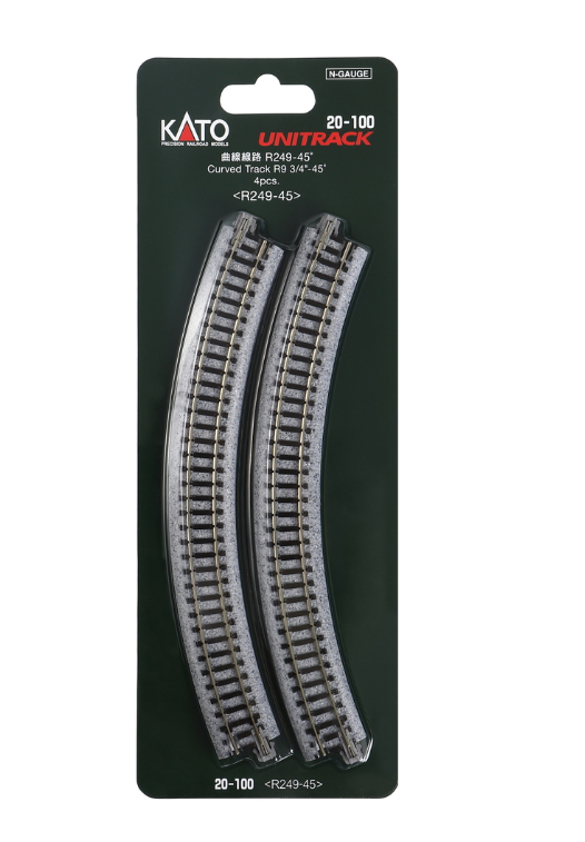 Kato Unitrack 20-100  N Scale - R249-45 CURVED Track 4 Pieces (9 3/4-45d)