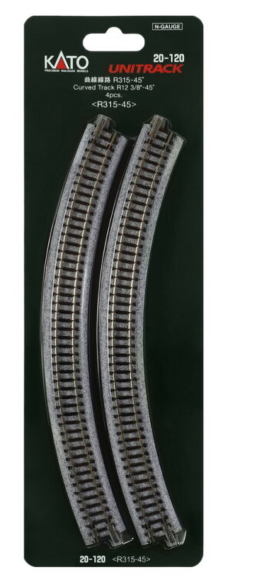 Kato Unitrack 20-120 N Scale - R315-45 Curved Track Quantity 4  (12 3/8-45d)