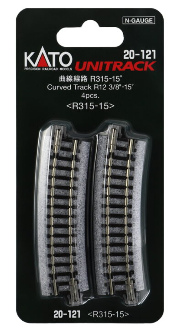 Kato Unitrack 20-121 N Scale - Curved Track 4 Pieces R315-15 (12 3/8-15d)