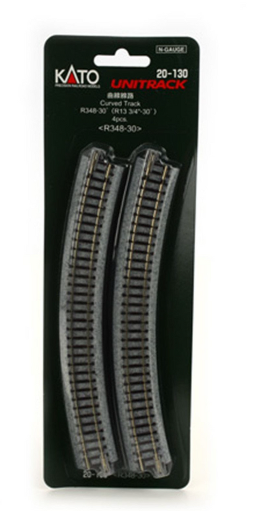 Kato Unitrack 20-130 N Scale - Curved Track 4 pieces 348mm 13 3/4" Radius 30º